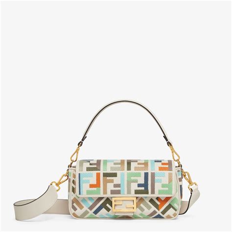 fendi multicolour stitching black fabric baguette|fendi baguette embroidered.